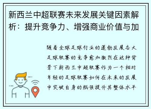 新西兰中超联赛未来发展关键因素解析：提升竞争力、增强商业价值与加强国际化